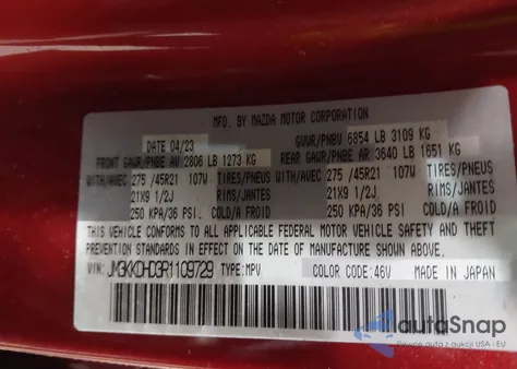 2024 Mazda Cx-90 3.3 Turbo Premium from USA, damaged, VIN JM3KKDHD3R1109729